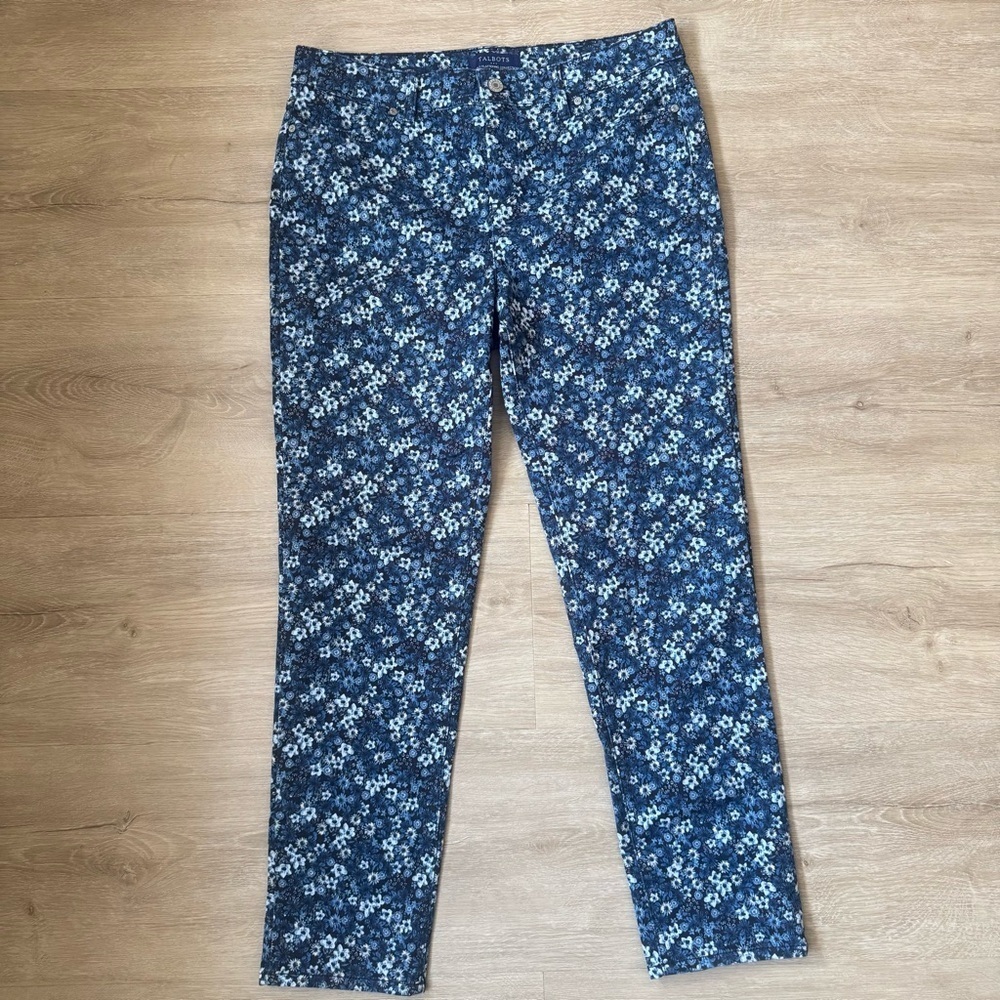 Talbots Simply Flattering Collection Ankle Jeans SZ 10 Blue White Floral Spring